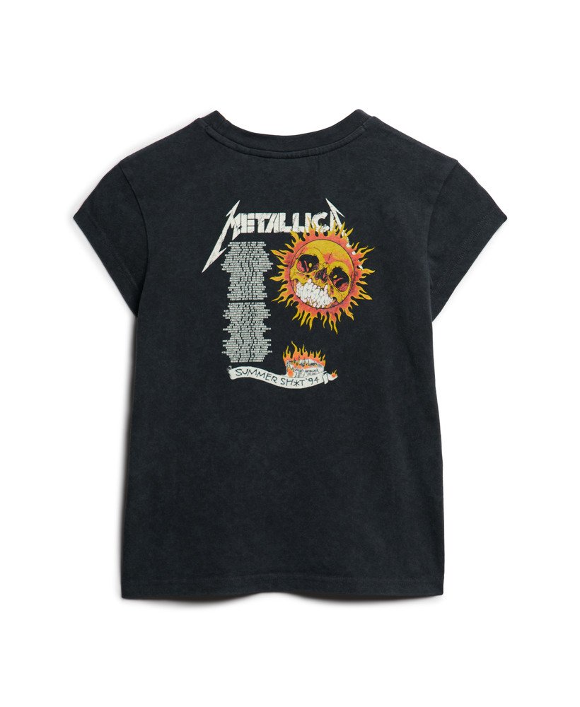 camiseta metallica x superdry de manga curta com costas médias na cor preta.