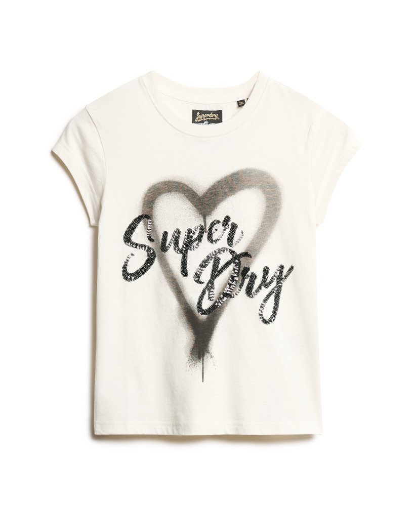 camiseta punk com mangas curtas e detalhes bordados na cor branco inverno