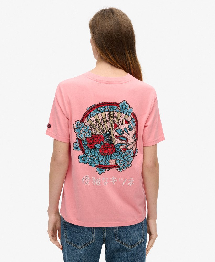 camiseta tokyo rhinestone relaxed na cor flor de pêssego