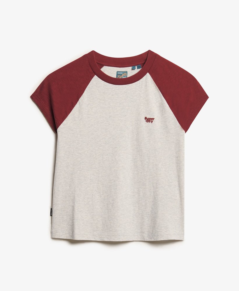 camiseta raglan essential logo em algodão orgânico na cor bordô intensocinza glacial