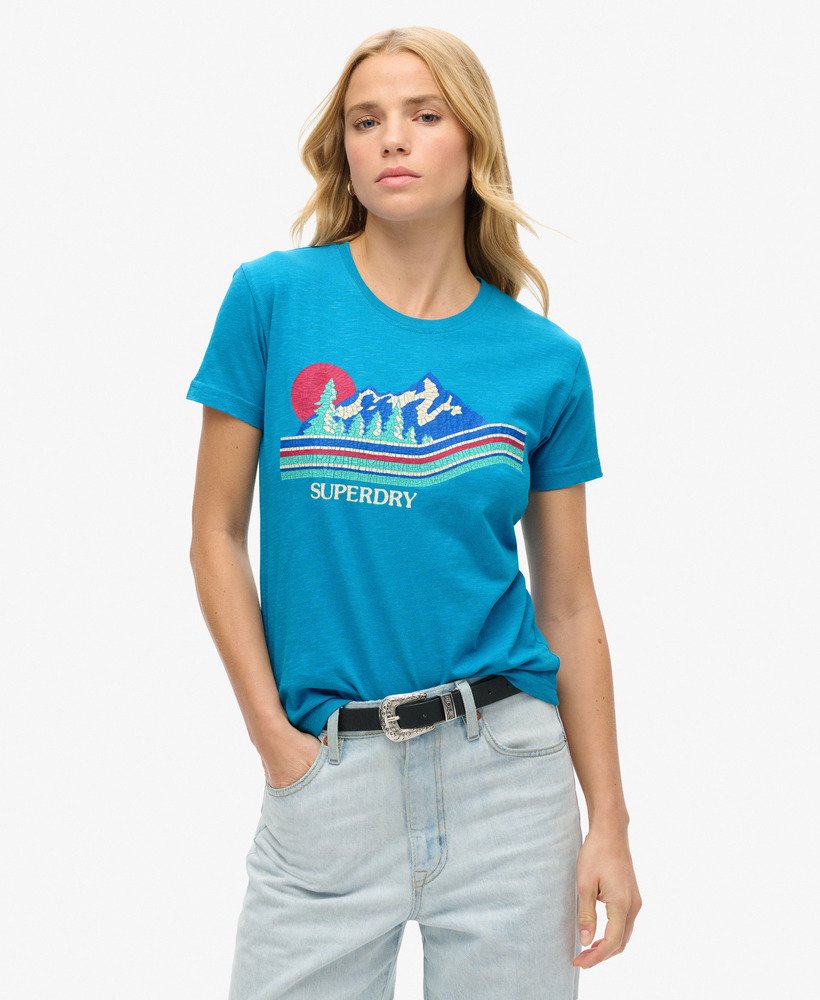 camiseta outdoor stripe ajustada em azul turquesa