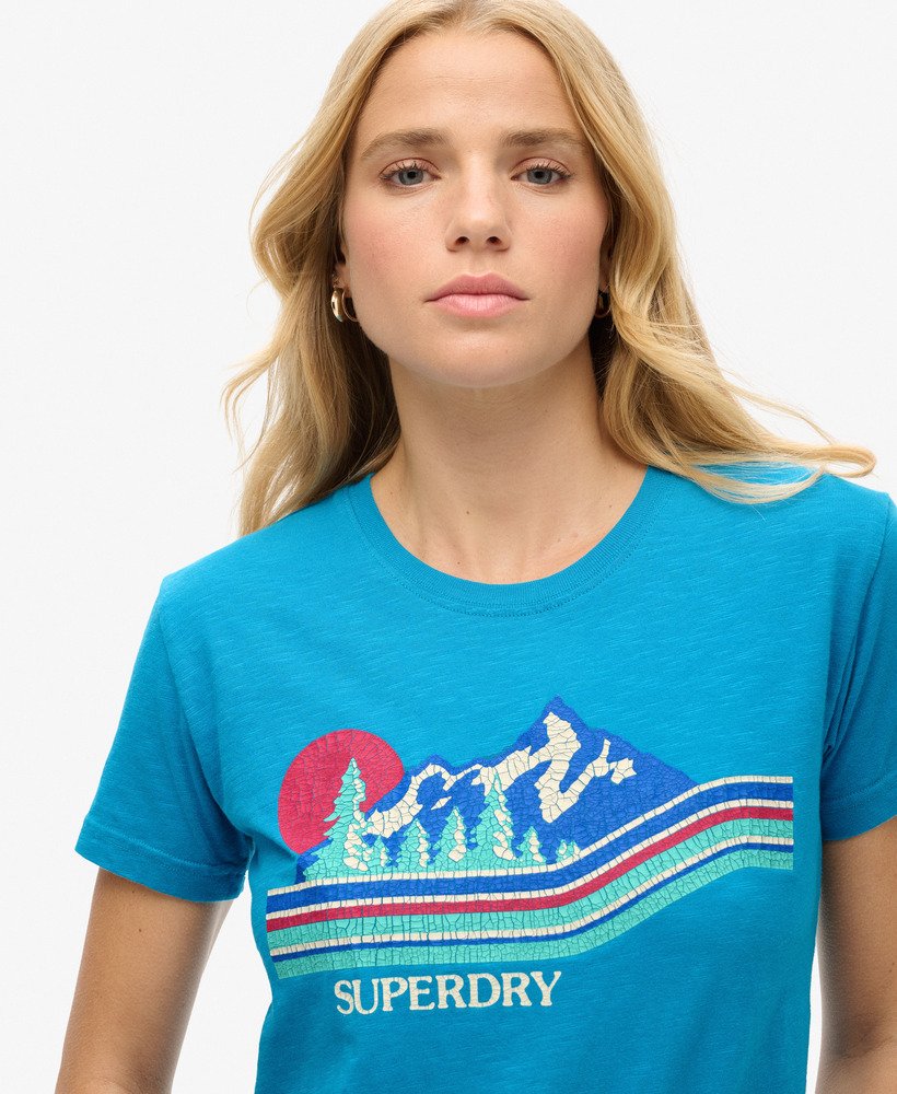 camiseta outdoor stripe ajustada em azul turquesa