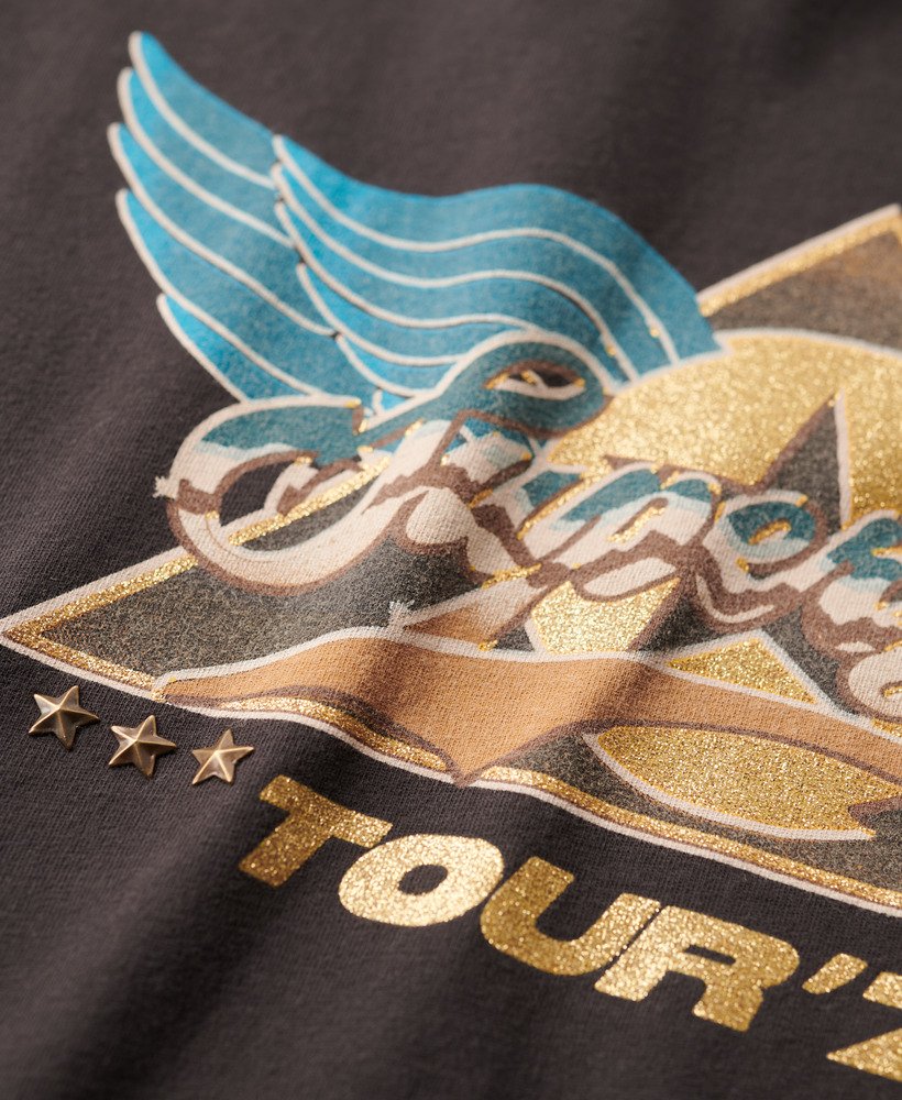 camiseta de manga curta estilo banda de rock dos anos 70 na cor blackboard