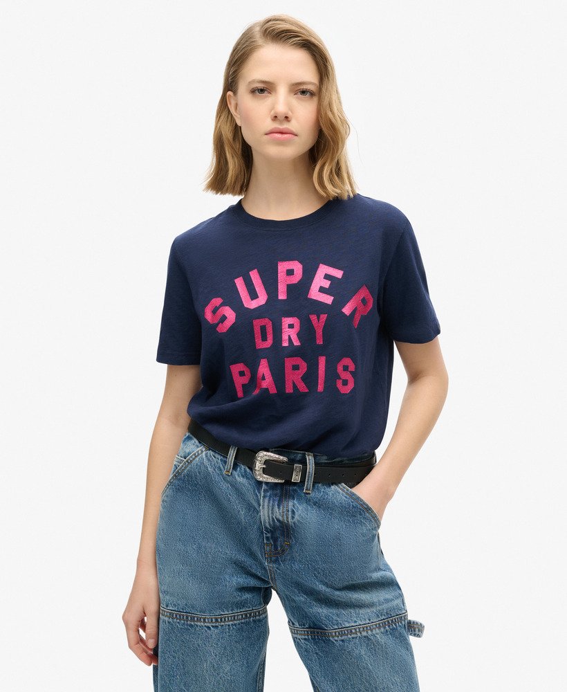 camiseta relaxada com logo brilhante em tecido mole azul marinho intenso