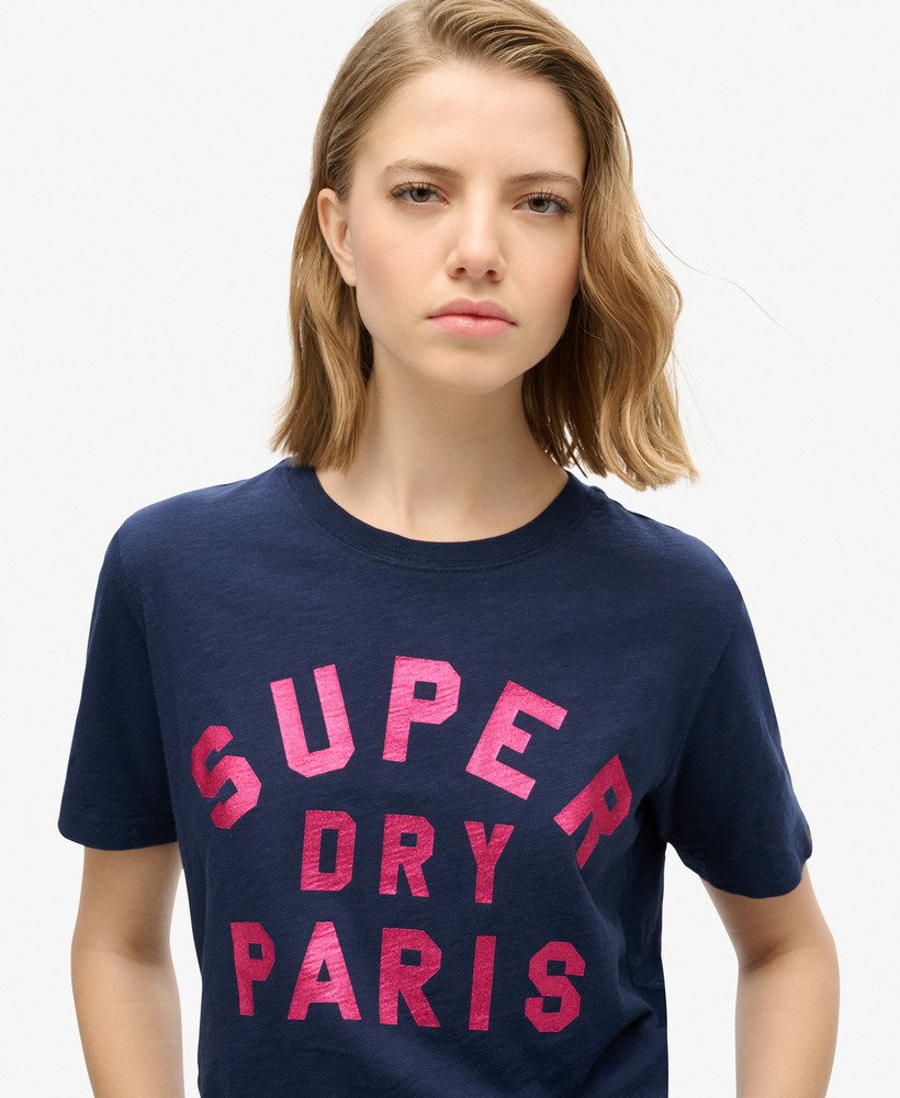 camiseta relaxada com logo brilhante em tecido mole azul marinho intenso