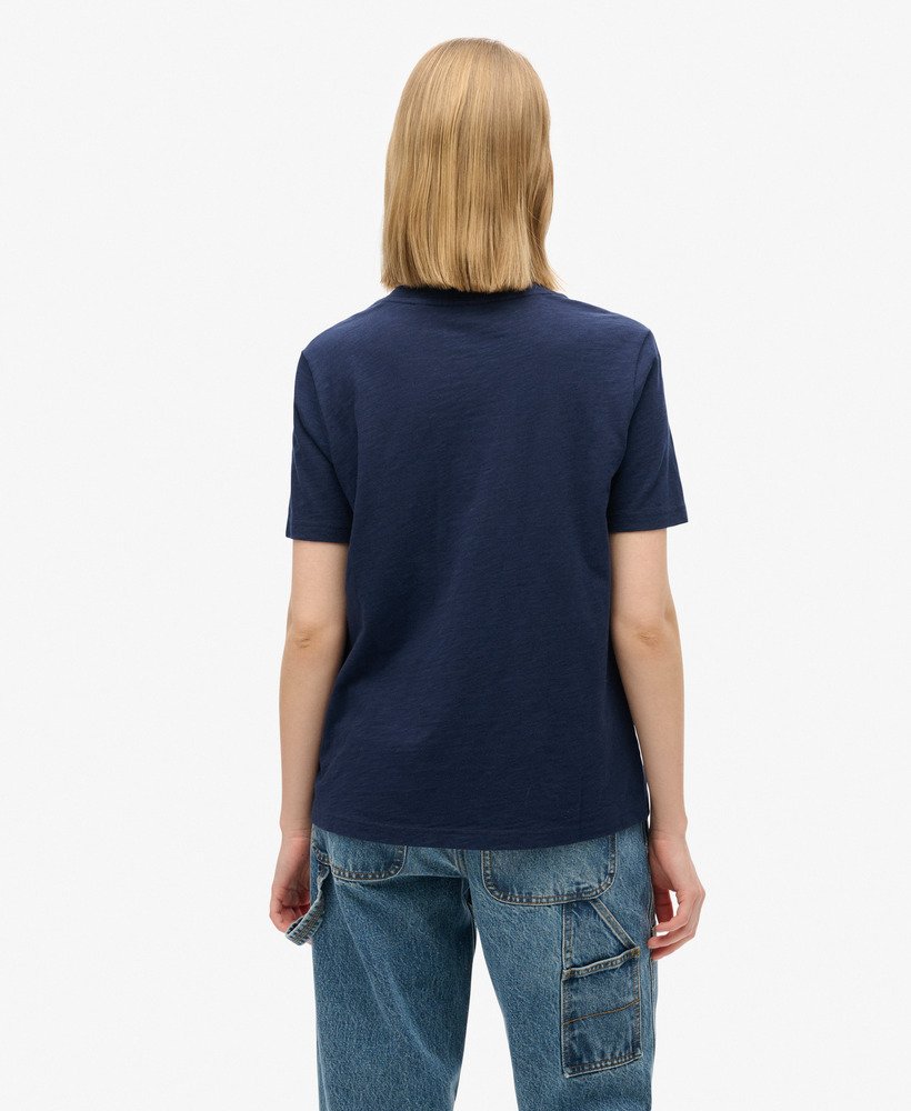 camiseta relaxada com logo brilhante em tecido mole azul marinho intenso