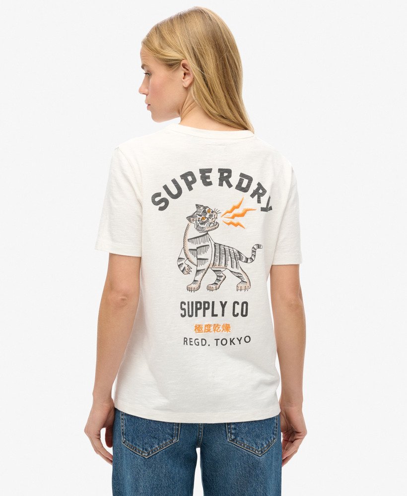 camiseta workwear com bolso bordado na cor off white