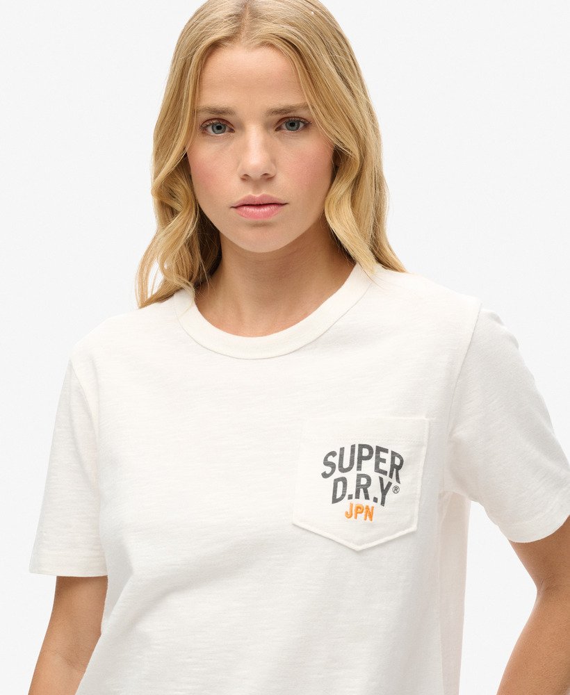 camiseta workwear com bolso bordado na cor off white