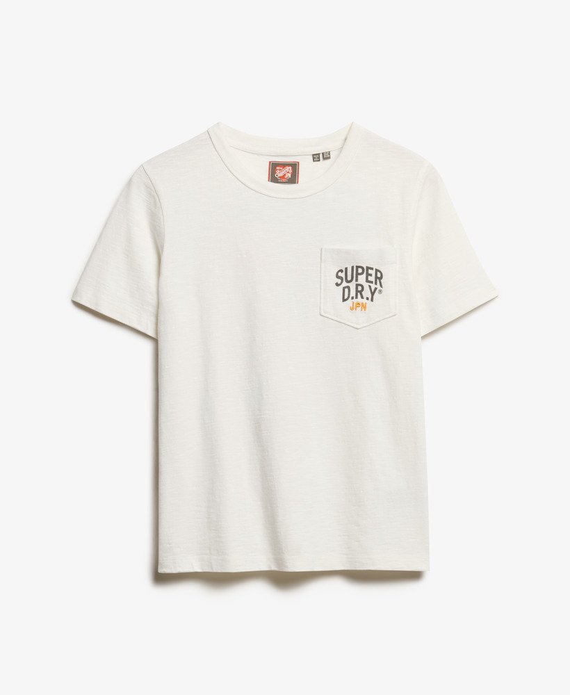 camiseta workwear com bolso bordado na cor off white
