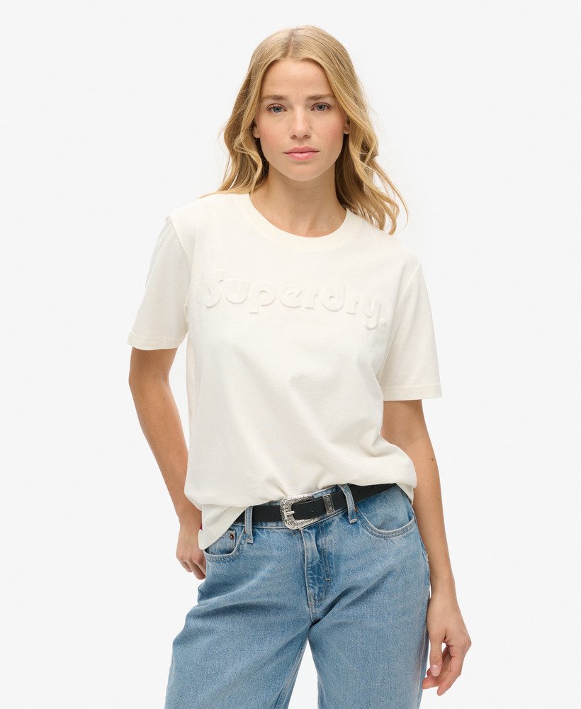 camiseta relaxed com logo em relevo na cor branco giz