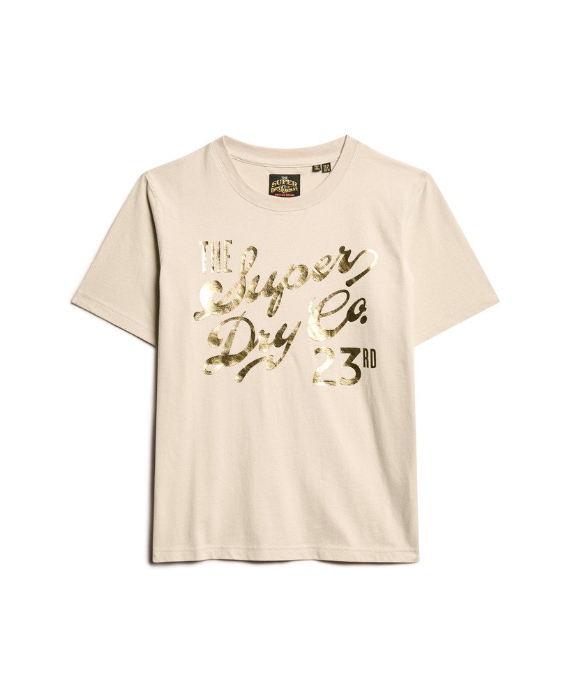 camiseta relaxed luxe metallic logo na cor off grey