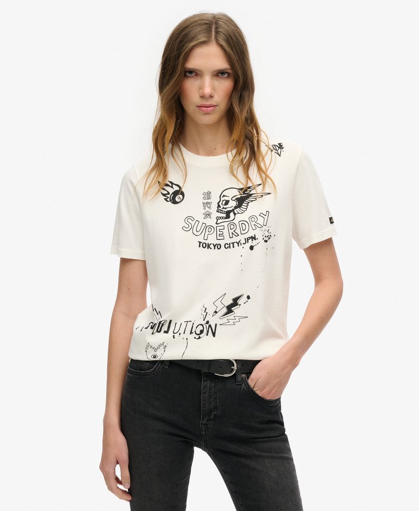 camiseta lo-fi punk poster relaxed na cor branco inverno