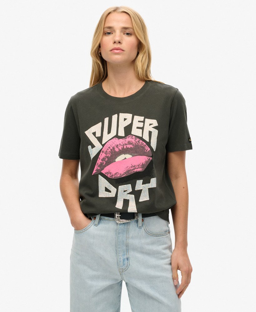 camiseta lo-fi punk poster relaxed em preto lavado