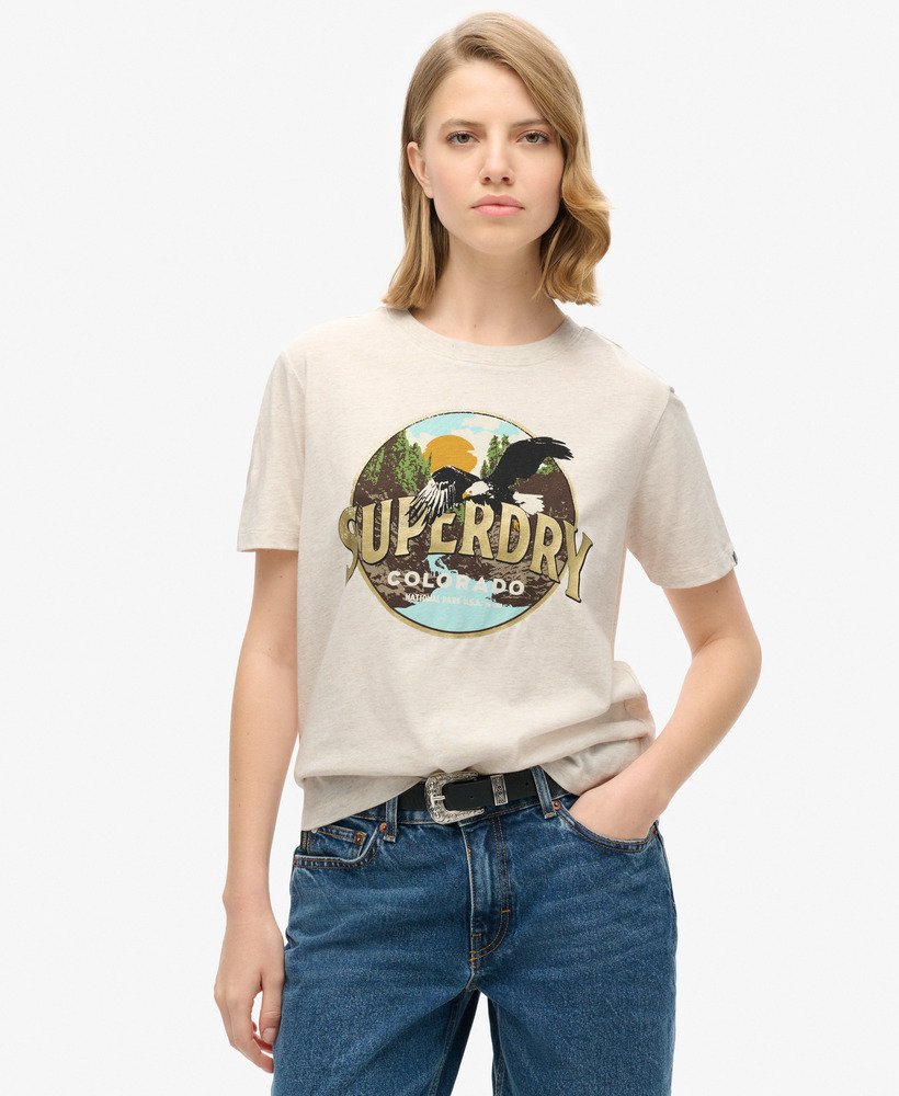 camiseta de viagem estilo casual na cor creme de aveia mesclado