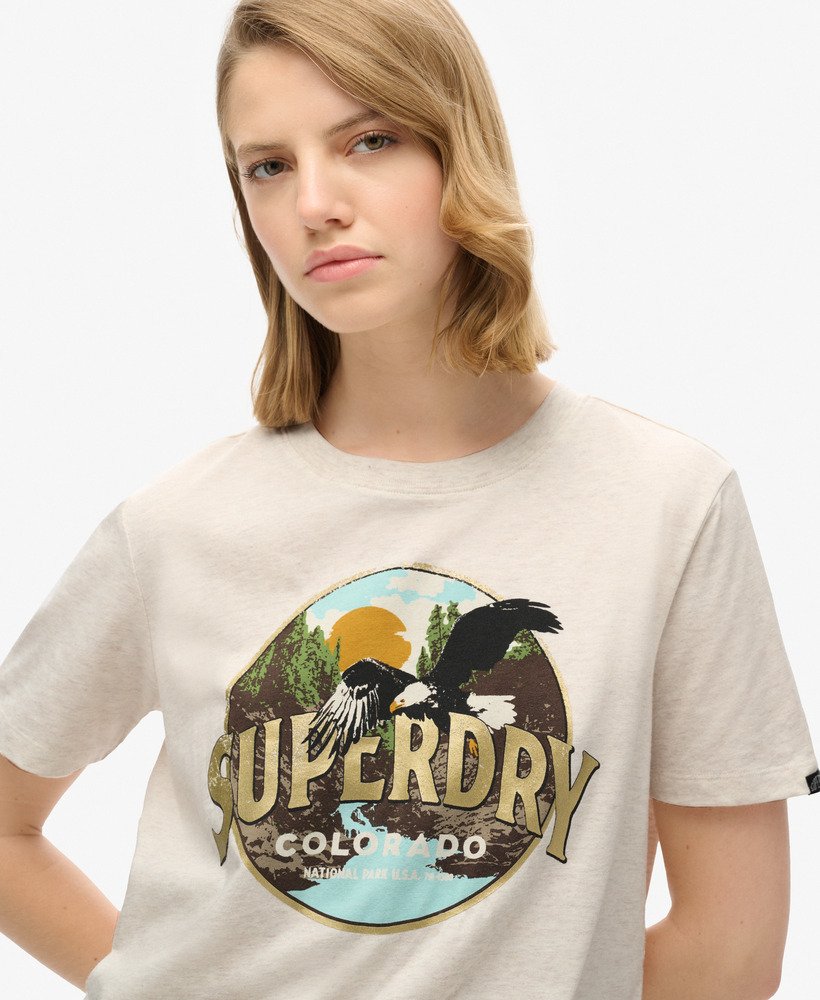 camiseta de viagem estilo casual na cor creme de aveia mesclado