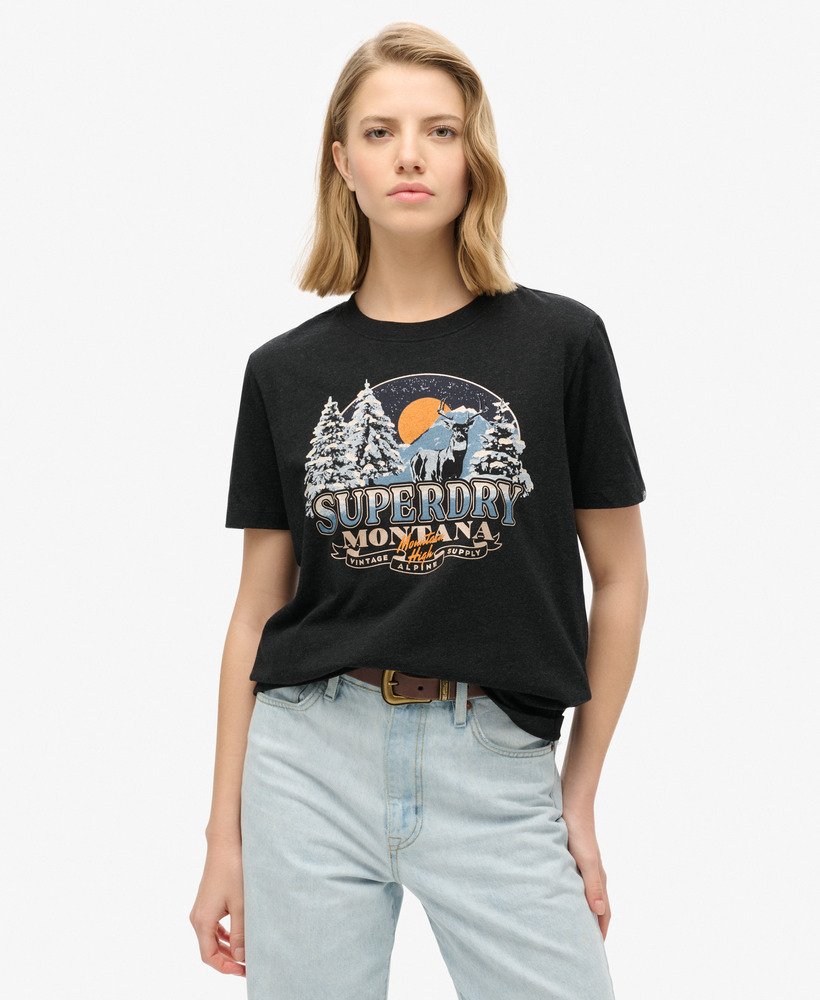 camiseta relaxed de lembrança de viagem em preto mesclado fantasma