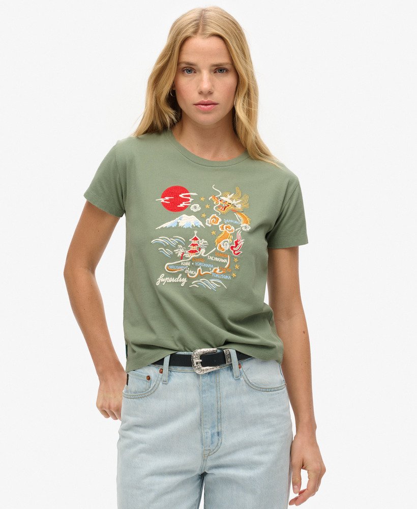 camiseta suika bordada e ajustada na cor cáqui louro