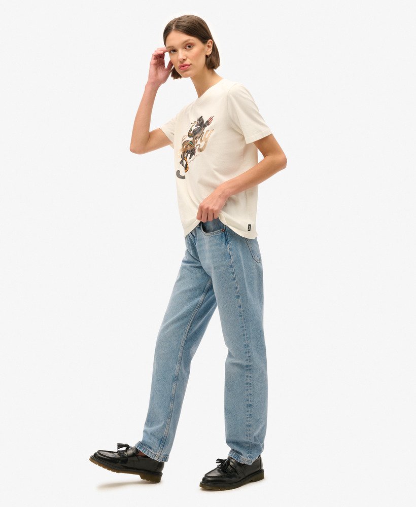 camiseta relaxed com estampa de tatuagem na cor branca inverno
