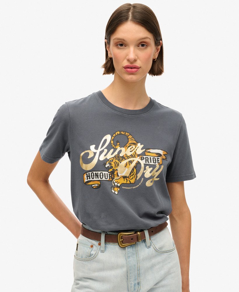 camiseta relaxada com estampa de tatuagem na cor Ébano