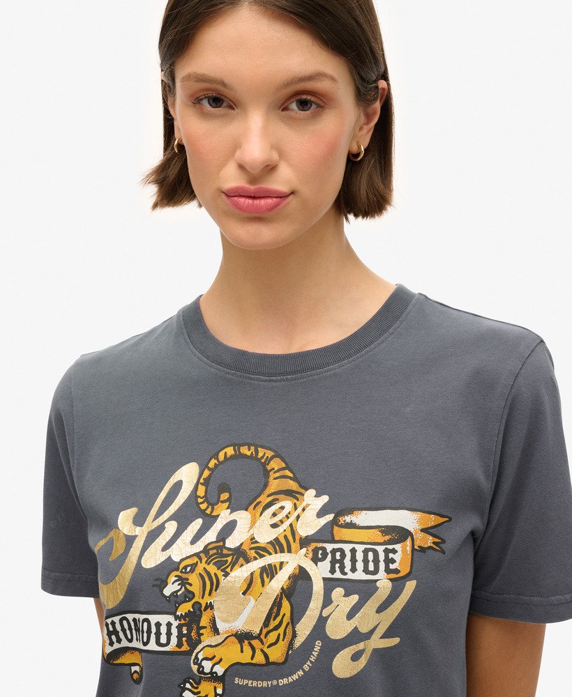 camiseta relaxada com estampa de tatuagem na cor Ébano