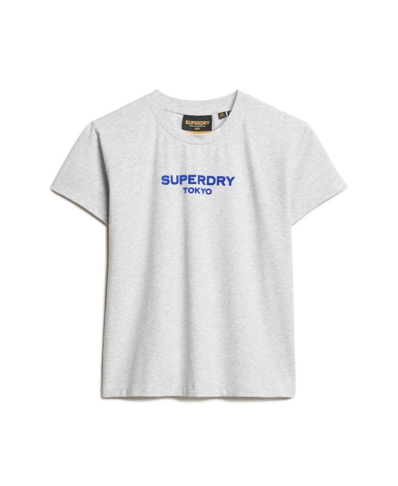 camiseta sport luxe graphic fitted na cor cinza mesclado.