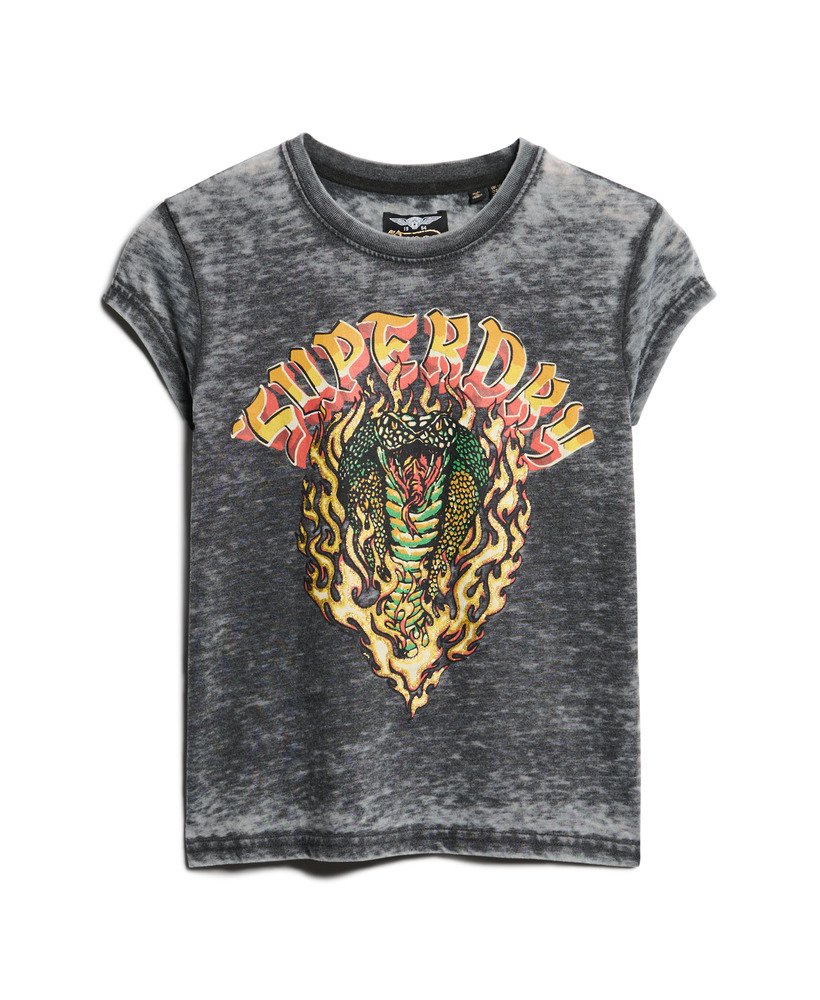camiseta preta com estampa de rock para motociclistas.