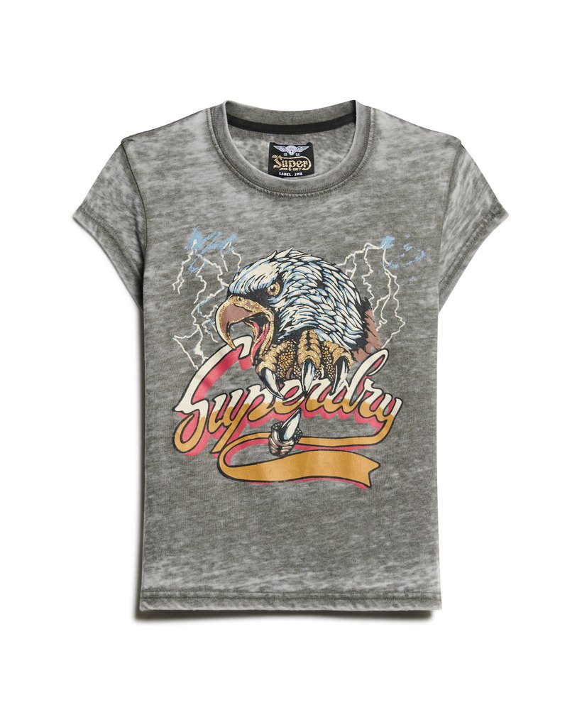 camiseta biker rock com estampa gráfica na cor preto vintage