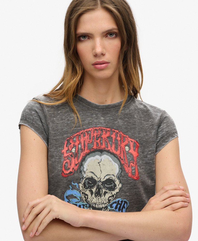 camiseta biker rock graphic na cor bison black