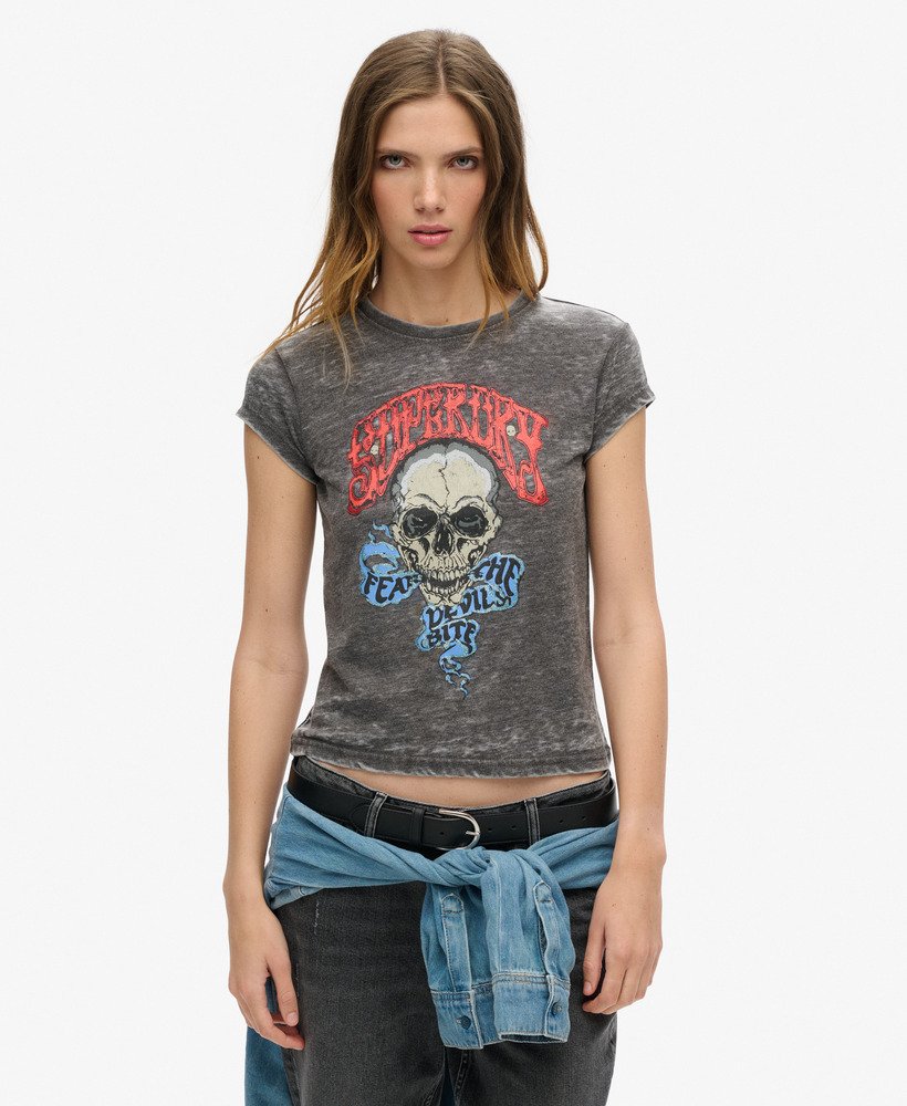 camiseta biker rock graphic na cor bison black