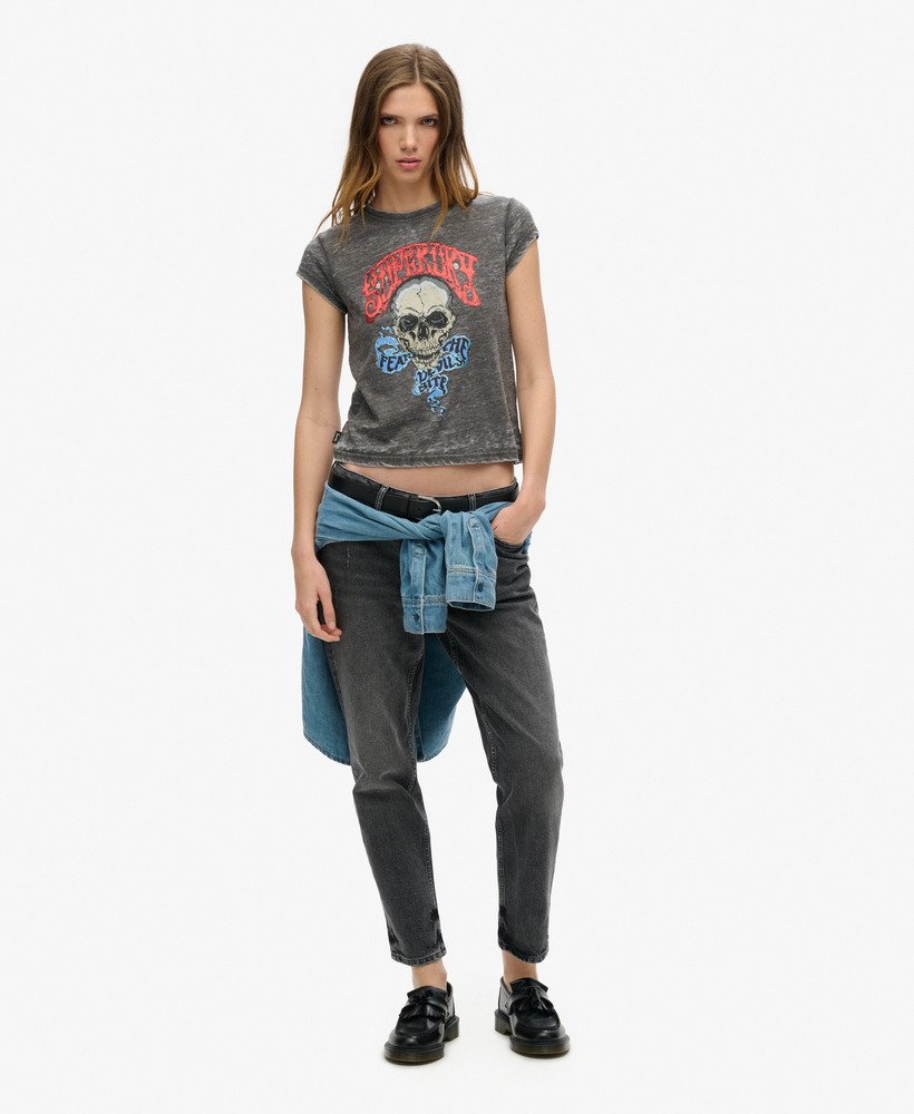 camiseta biker rock graphic na cor bison black