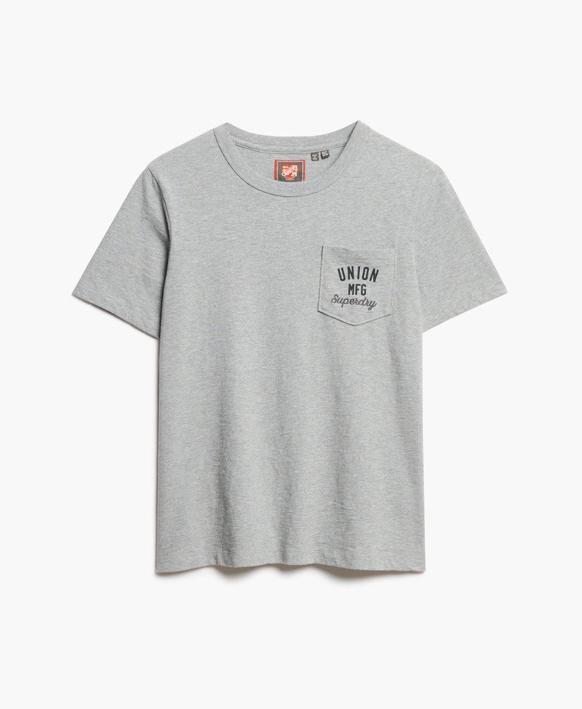 camiseta workwear com bolso bordado na cor cinza mescla.