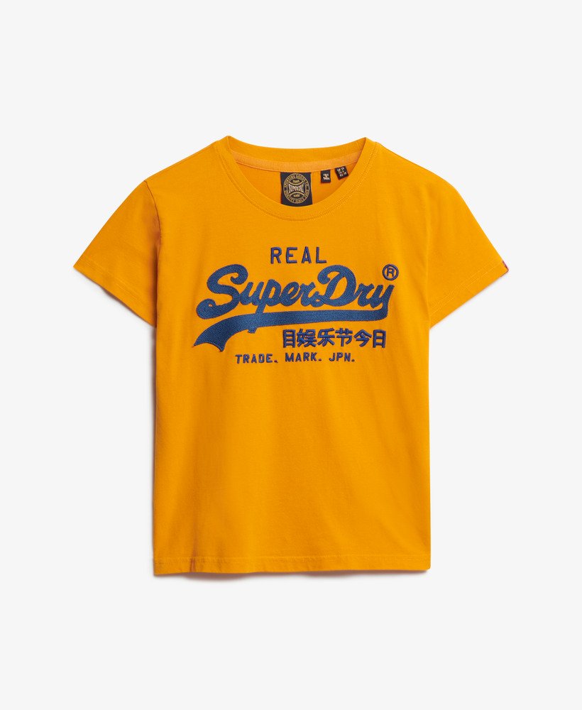 camiseta ajustada com logo vintage bordado na cor track gold
