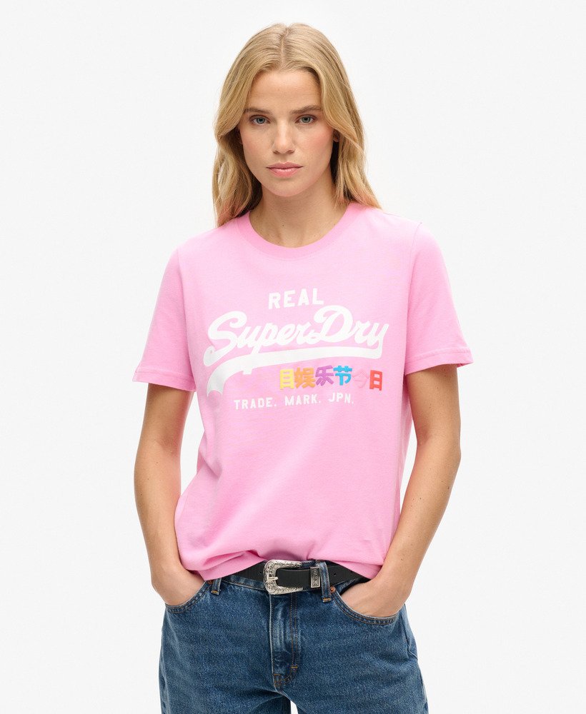 camiseta vintage logo pop entry na cor rosa marne