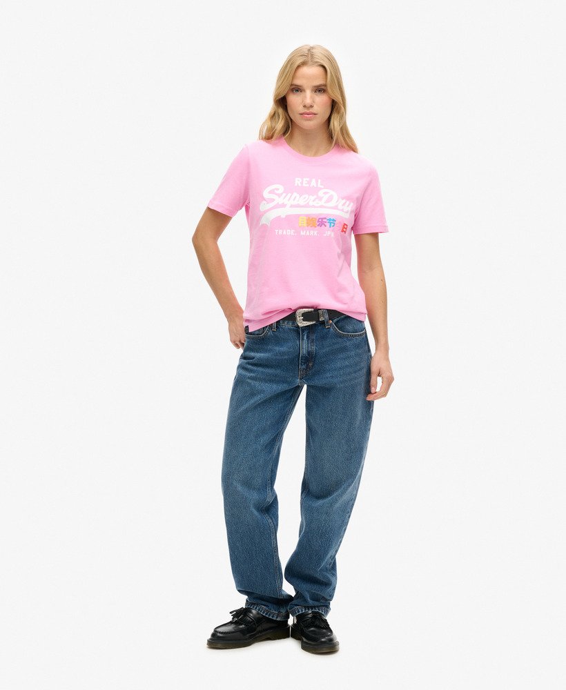 camiseta vintage logo pop entry na cor rosa marne