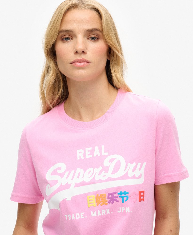 camiseta vintage logo pop entry na cor rosa marne