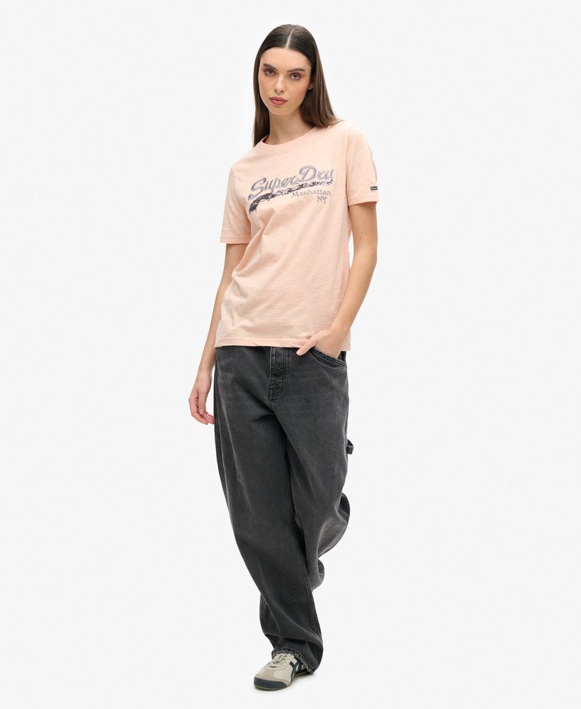 camiseta vintage logo borough na cor rosa pó