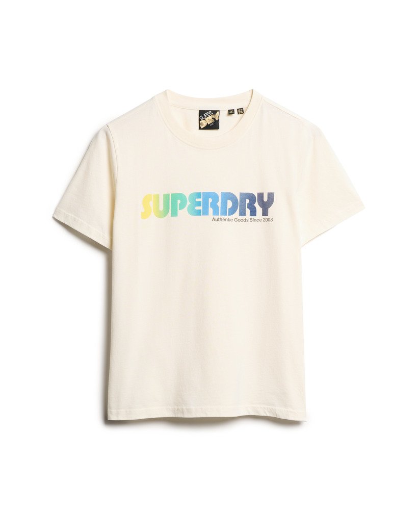 camiseta relaxed com logo arco-Íris na cor creme