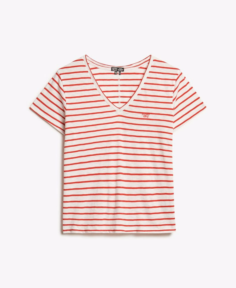 Camiseta com decote em V bordada em tecido texturizado