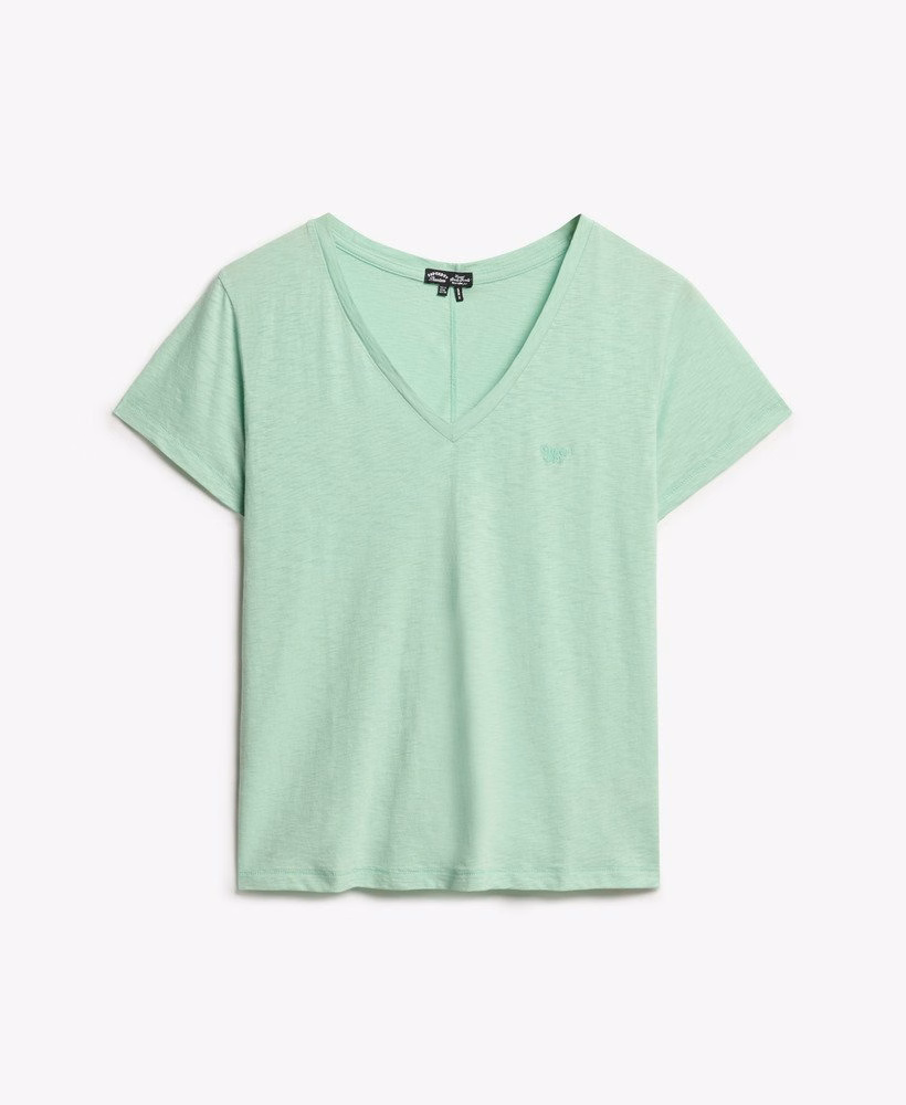 Camiseta com decote em V bordada em tecido texturizado