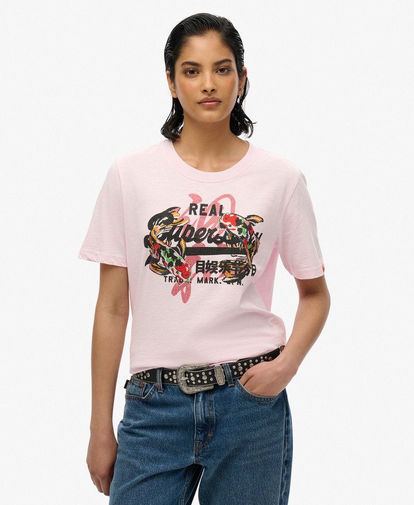 camiseta vintage logo tokyo relaxed em tecido flamê rosa.