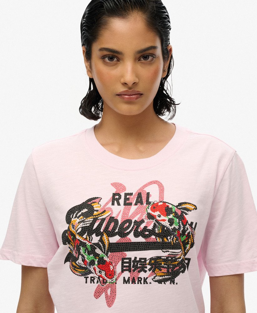 camiseta vintage logo tokyo relaxed em tecido flamê rosa.