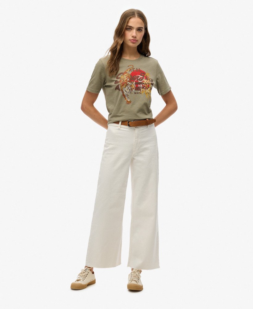 camiseta vintage logo tokyo relaxed em tecido slub verde cáqui claro