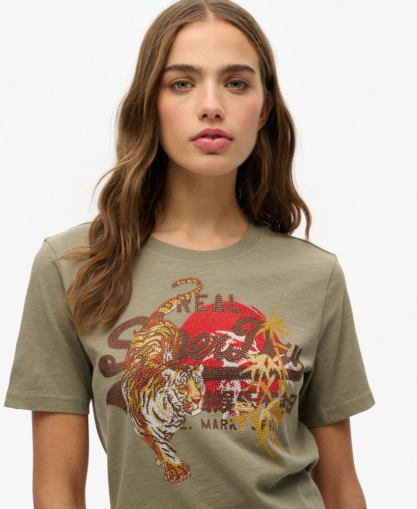 camiseta vintage logo tokyo relaxed em tecido slub verde cáqui claro
