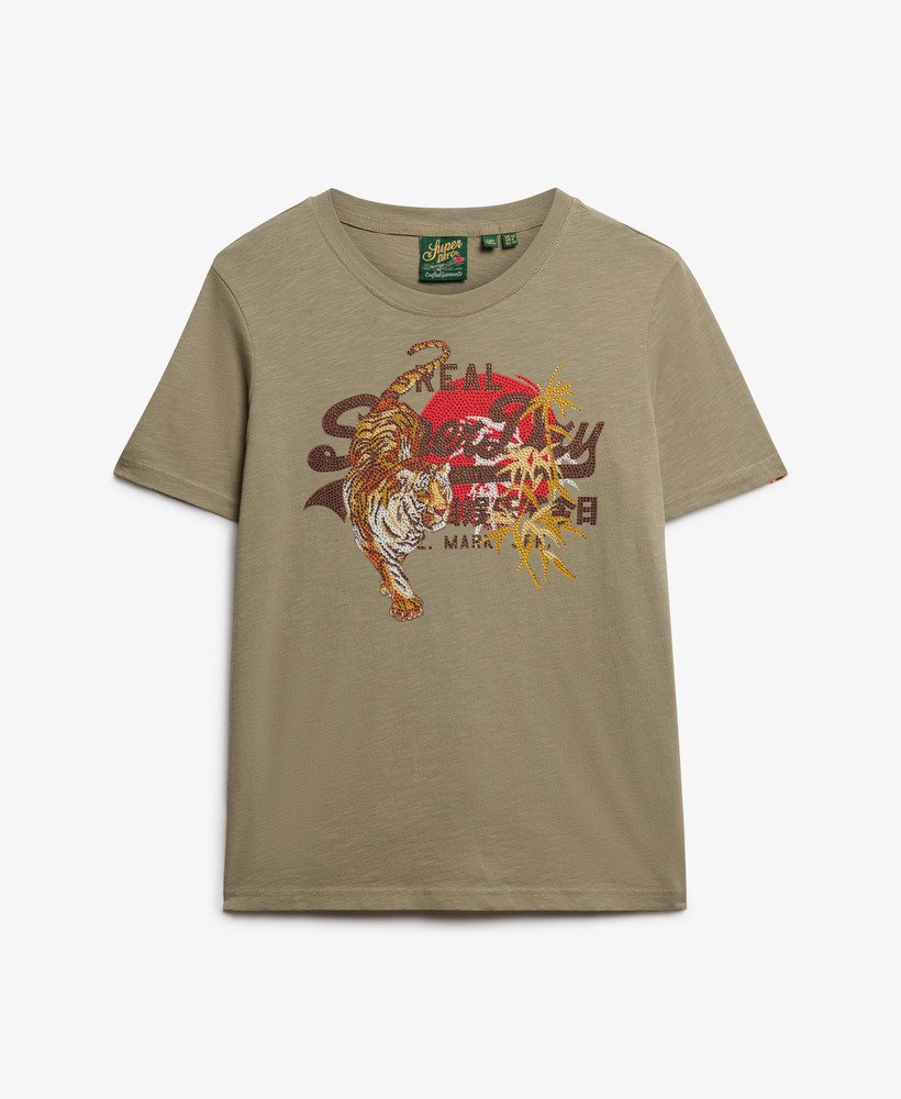 camiseta vintage logo tokyo relaxed em tecido slub verde cáqui claro