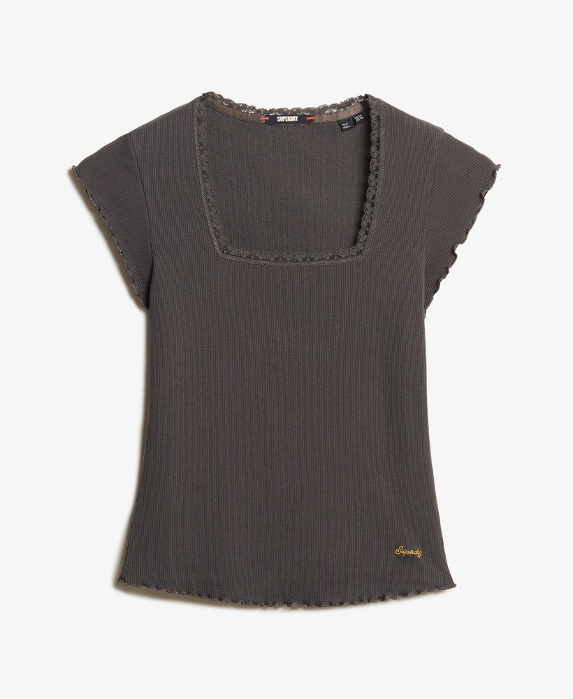 camiseta básica de manga curta com decote quadrado na cor carvÃo