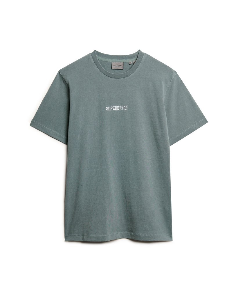 camiseta oversized com micro logo e estampa na cor azul tempestade.