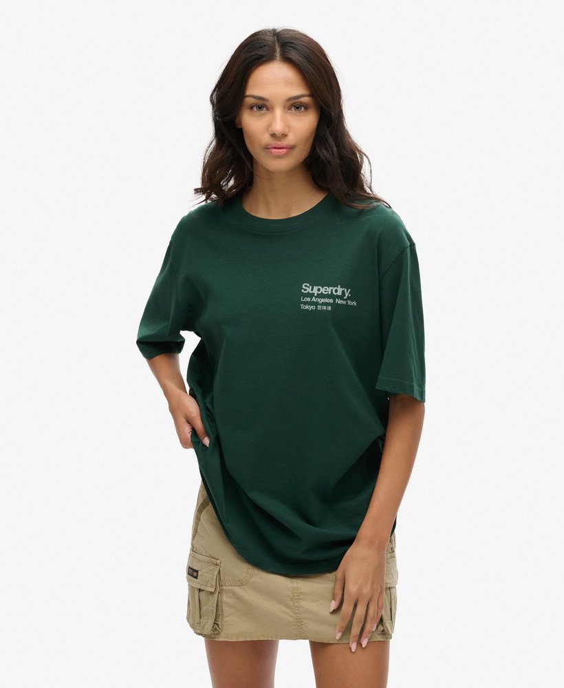 camiseta oversized core logo city na cor verde esmalte.