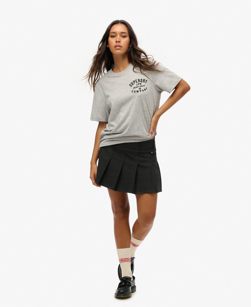 camiseta oversized para trabalho fabricada em tecido na cor cinza mesclado.