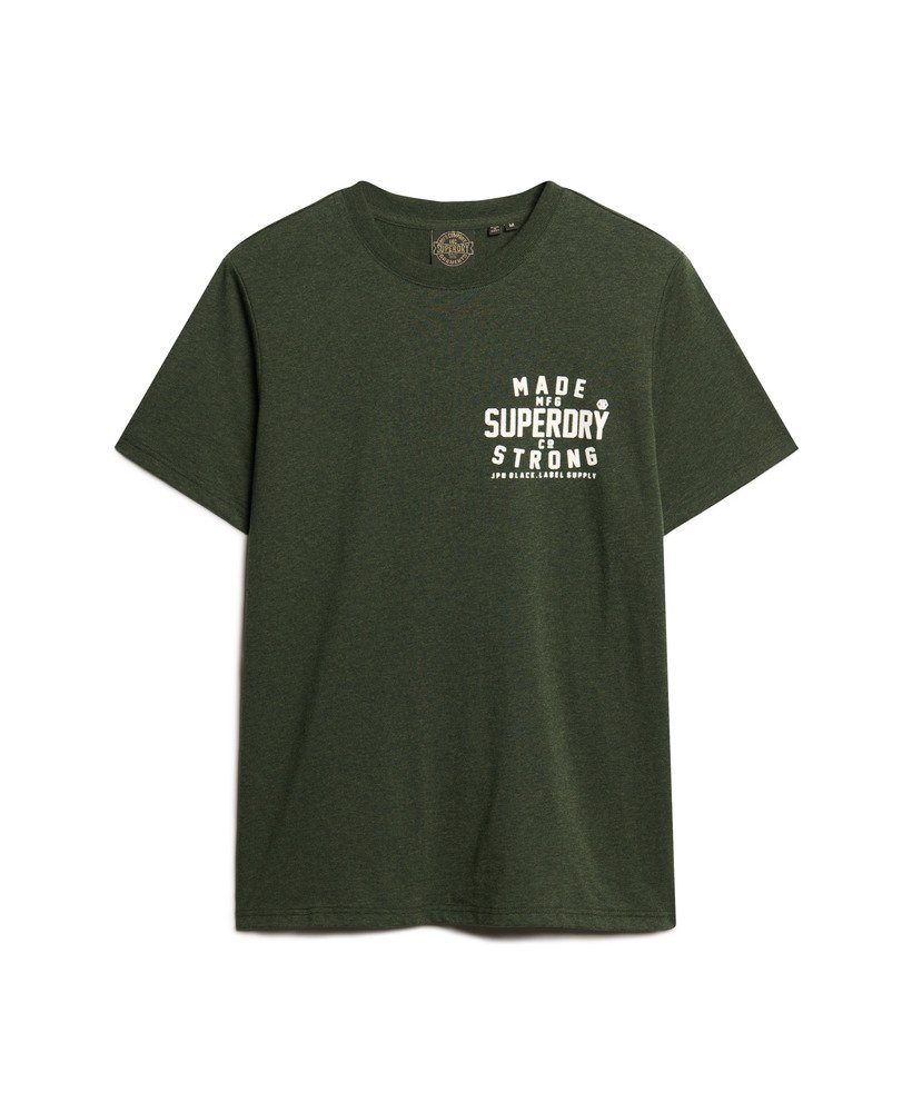 camiseta oversized para trabalho fabricada em tecido na cor verde-oliva escuro mesclado.