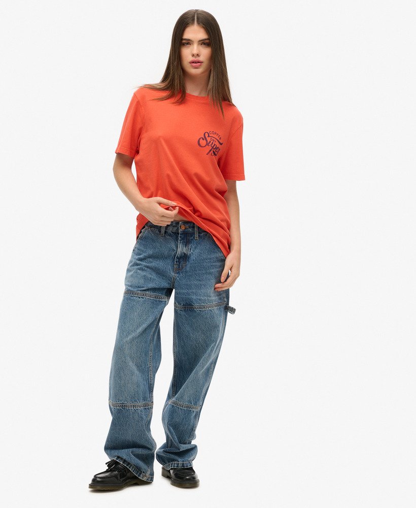 camiseta oversized copper label com estampa no peito em denim co laranja ferrugem